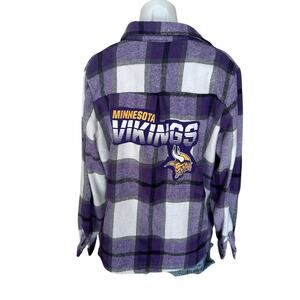 Minnesota Vikings Plaid Flannel Button Down Shirt Shacket SMALL Purple Unique
